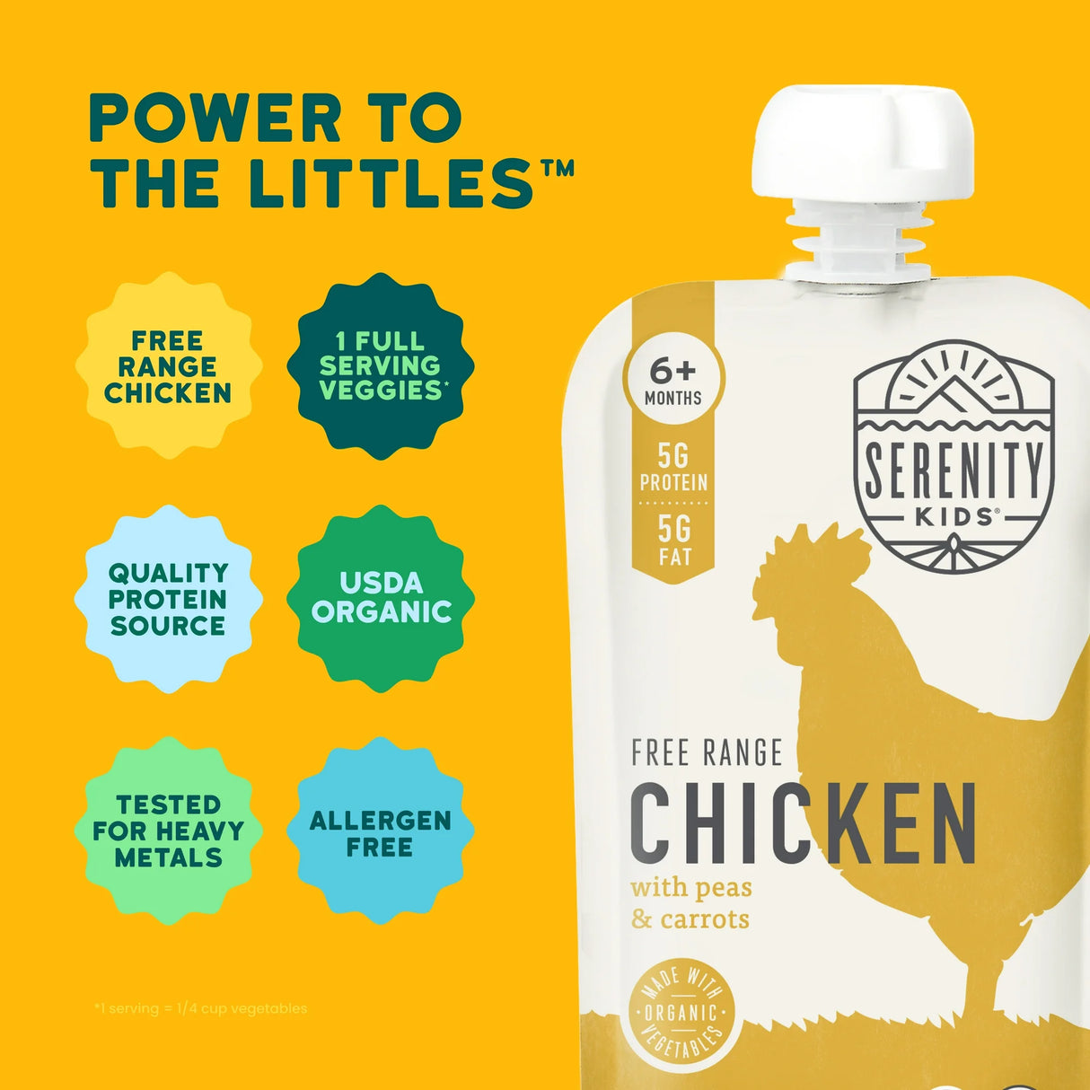 Serenity Kids Chicken Carrot Puree Pouches, 3.5 oz, Pack of 6