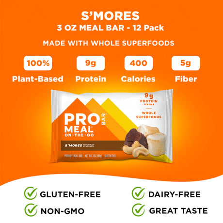 PROBAR Organic S'mores Meal Bar, Case of 12, 3 oz