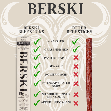 BERSKI Salt & Pepper Ancestral Beef Stick -1 Pouch of 12 1oz Sticks
