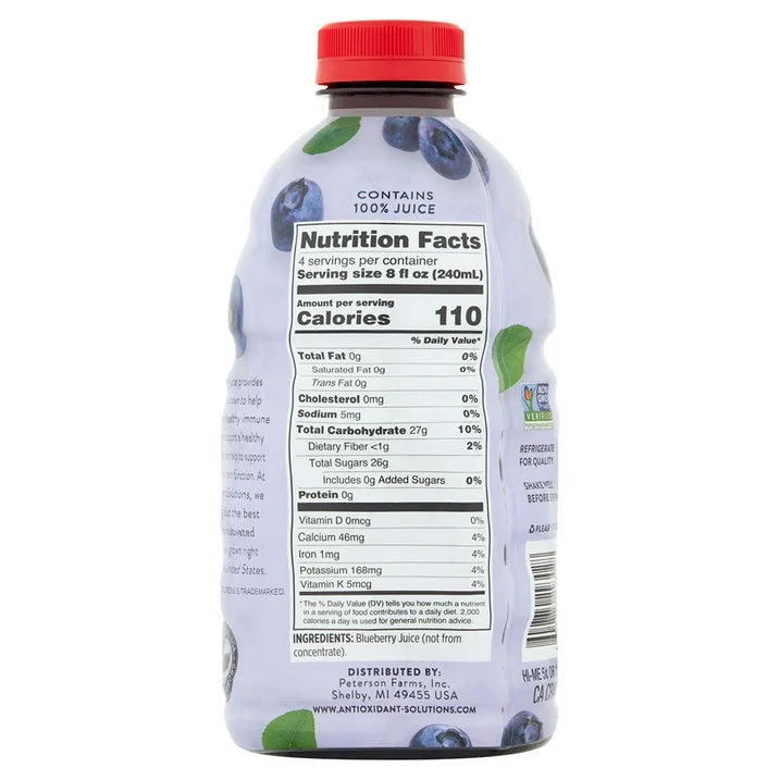 Antioxidant Solutions Blueberry Juice label