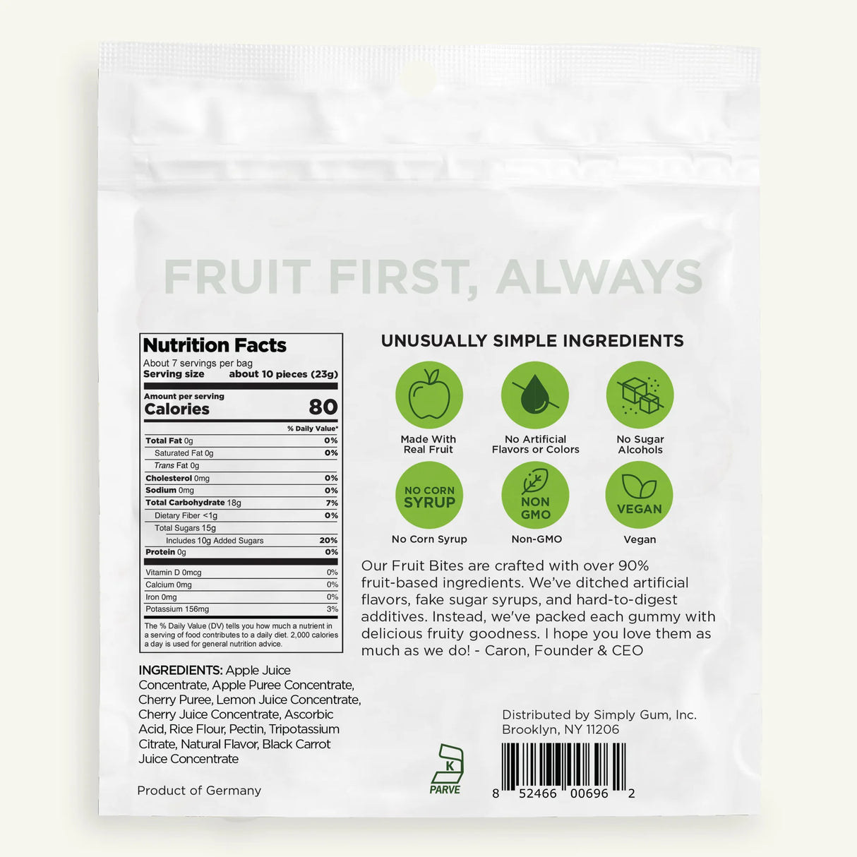 Simply Gum Fruit Bites Sour Apple Cherry (Pack of 8) - Natural Chewy Candy