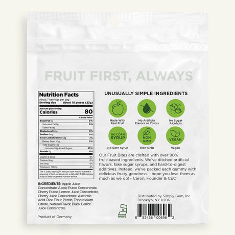 Simply Gum Fruit Bites Sour Apple Cherry (Pack of 8) - Natural Chewy Candy
