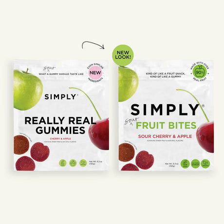 Simply Gum Fruit Bites Sour Apple Cherry (Pack of 8) - Natural Chewy Candy