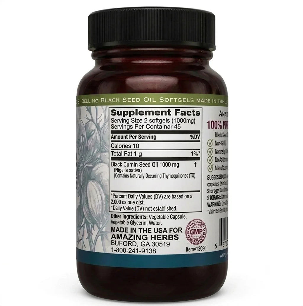 Amazing Herbs - Black Seed Black Cumin Seed Oil - 90 Softgels