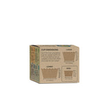 Cardboard box with baking cup dimensions on a white background