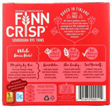 Finn Crisp sourdough rye thin packaging with branding and product details on a red background