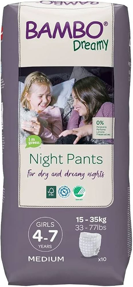 Bambo Nature Night Pants Girls 4-7 Yrs, 10 Ct (Pack of 6) - Overnight Diaper Pants