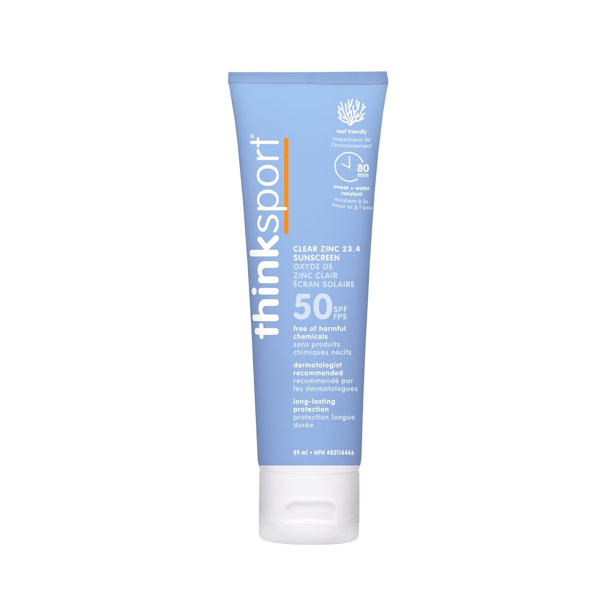 Thinksport 防晒霜透明锌 SPF 50 - 3 Fl.奥兹。
