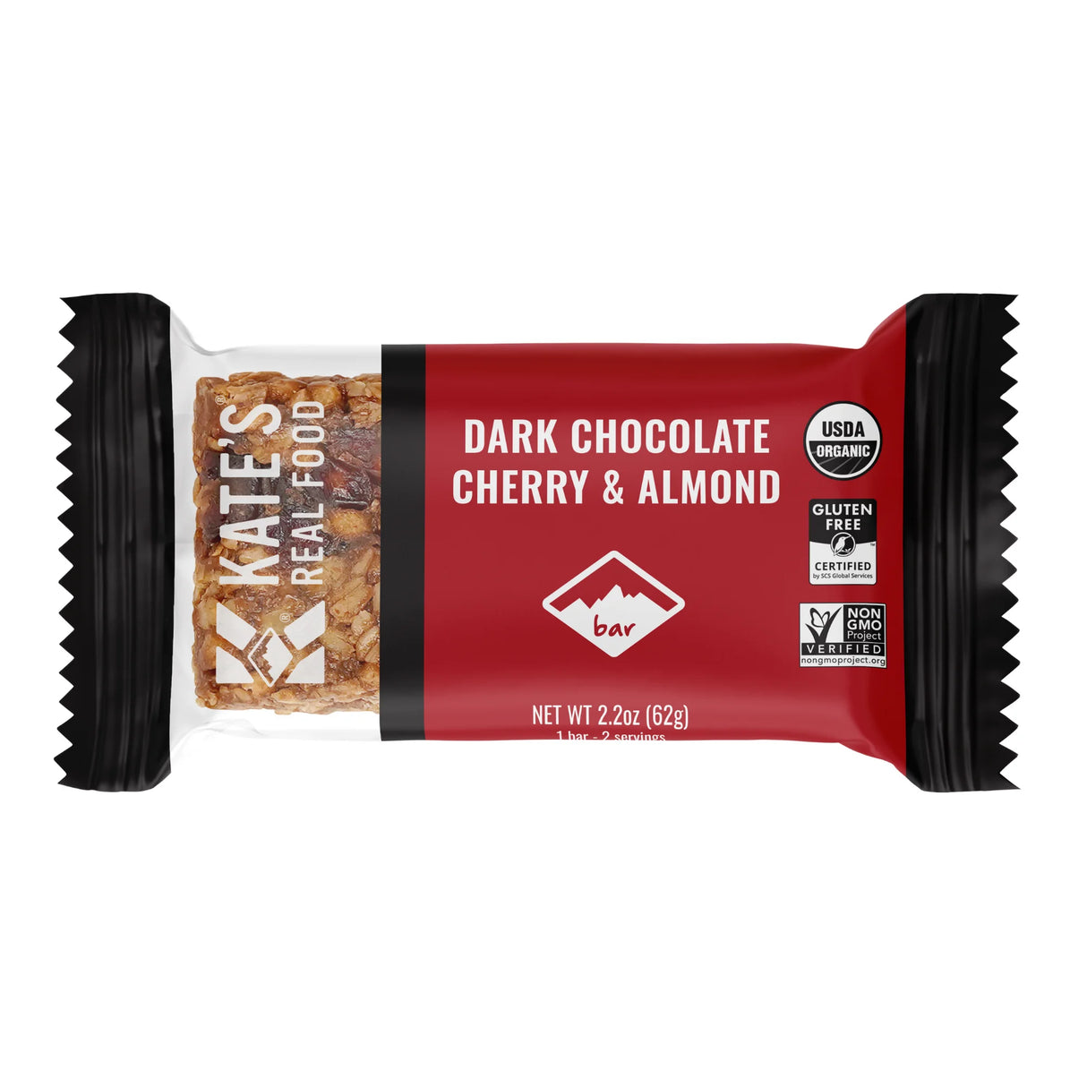 Kate's Real Food Organic Dark Chocolate Cherry Almond Energy Bar, 2.2 oz, Case of 12