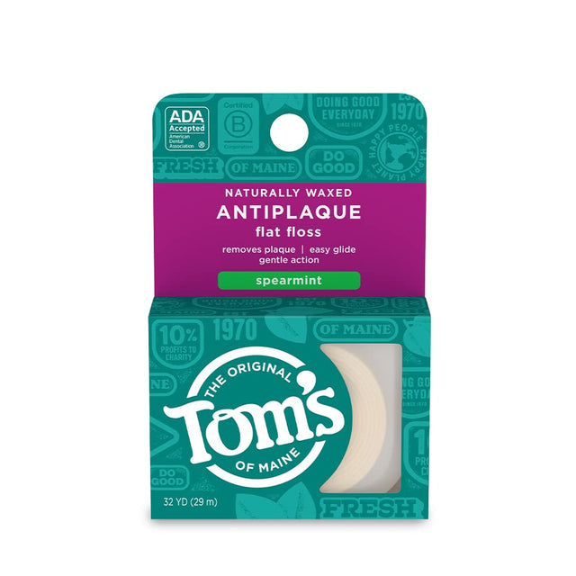 Tom's of Maine Antiplaque Waxed Dental Floss in Spearmint, 32 Yards per Pack (Pack of 6) - Cozy Farm 