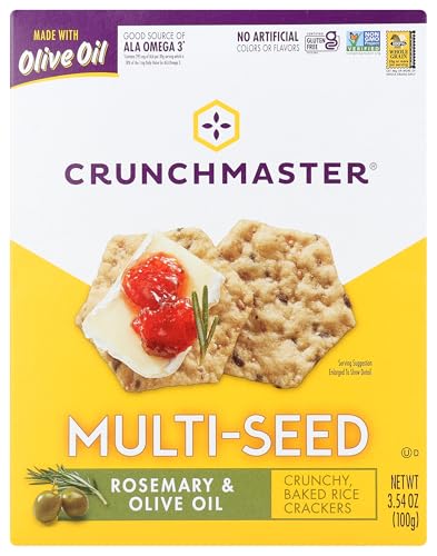 Crunchmaster - Gluten-Free Rosemary Olive Oil Crackers, 3.54 oz (Pack of 6) - Delicious Snack Crackers