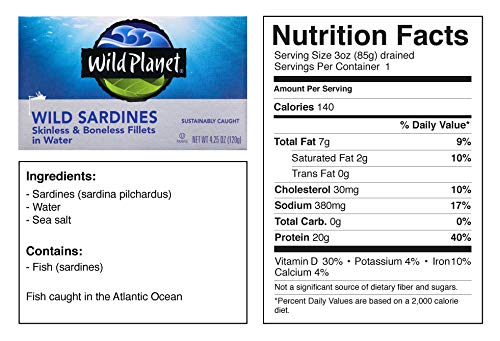 Wild Planet Wild Sardines - Skinless & Boneless Fillets in Water (Case of 12) | 4.25 Oz Cans | High Protein, Omega-3s, Kosher, Sustainably Sourced Seafood