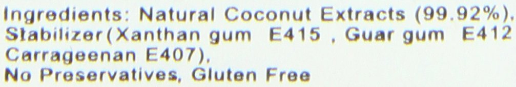Text overlay with ingredients list on a white background