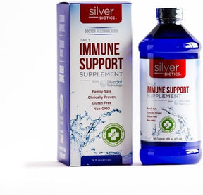 Silver Biotics immune support supplement bottle and packaging on a white background