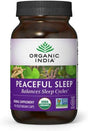 Supplement bottle labeled 'Peaceful Sleep' by Organic India on a white background