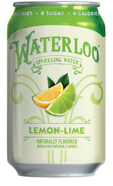 Can of Waterloo sparkling water lemon-lime flavor on a white background