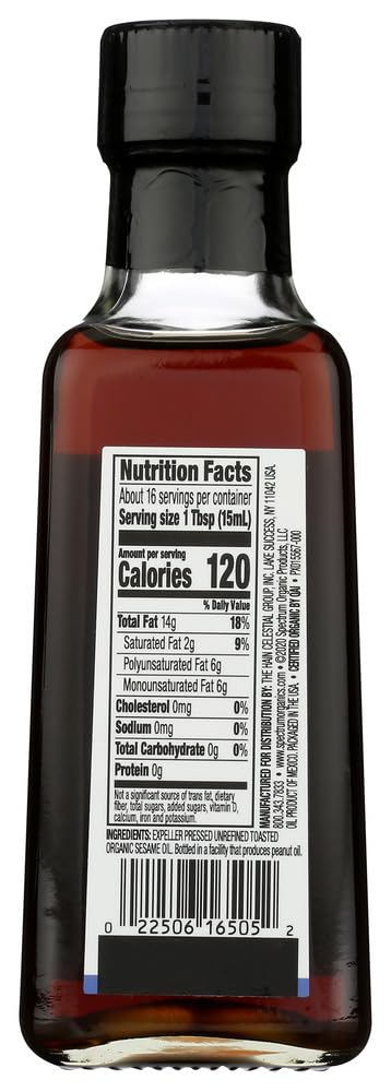 Spectrum Naturals Organic Toasted Sesame Oil, Unrefined, Cold-Pressed – 8 Fl Oz (Pack of 6)