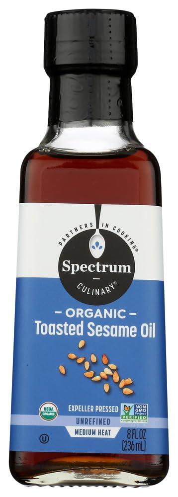 Spectrum Naturals Organic Toasted Sesame Oil, Unrefined, Cold-Pressed – 8 Fl Oz (Pack of 6)