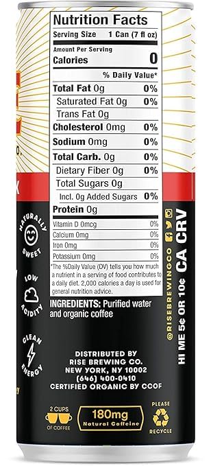 Rise Brewing Co. Organic Black Cold Brew Coffee, 12-Pack × 7 Fl. Oz.