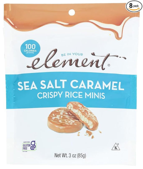 Element Crspy Rice - Mini Salted Caramel Crisps, 3 oz (Pack of 8) - Gluten-Free Kosher Snack