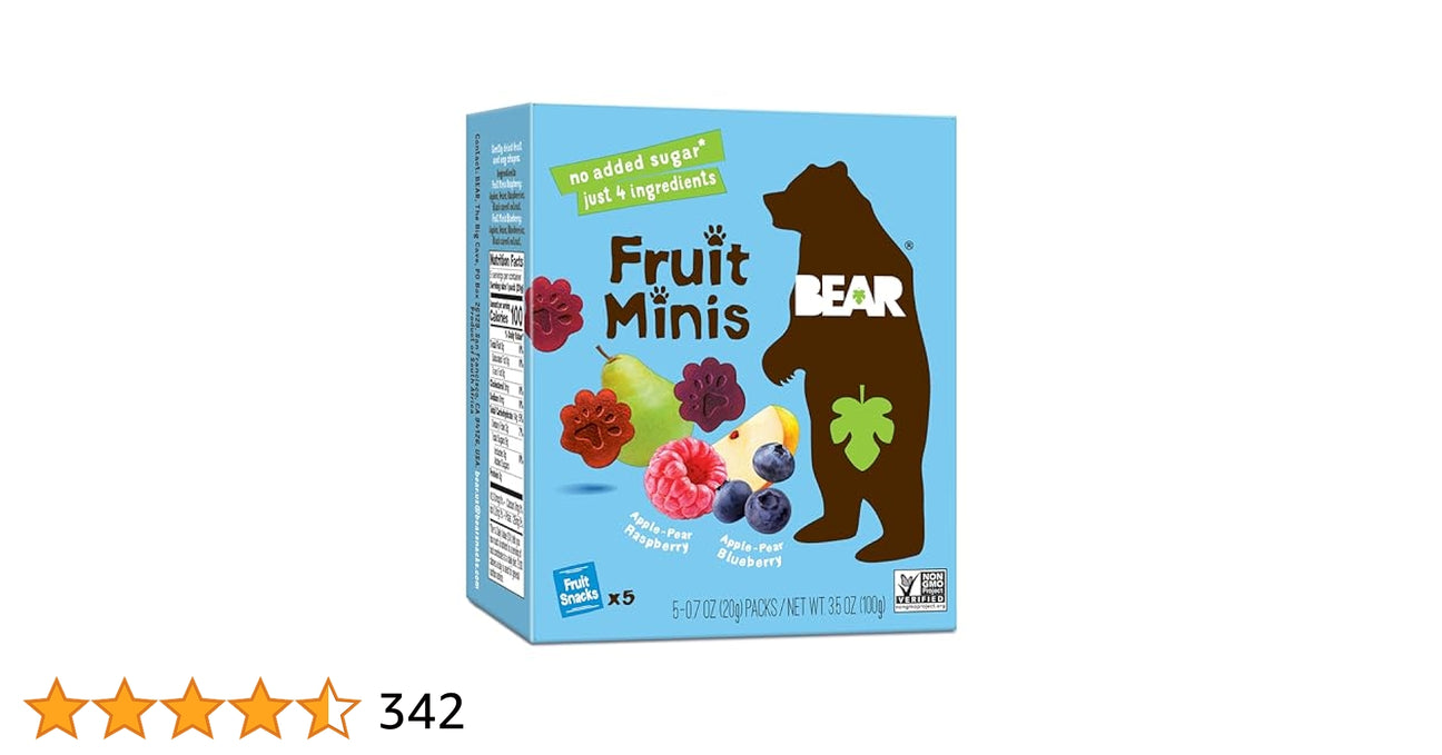 Bear Fruit Minis - Raspberry Blueberry, 3.5 oz (Case of 4) - Natural Fruit Snacks