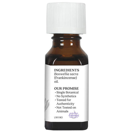 Bottle of Boswellia sacra (Frankincense) oil with a white label on a white background