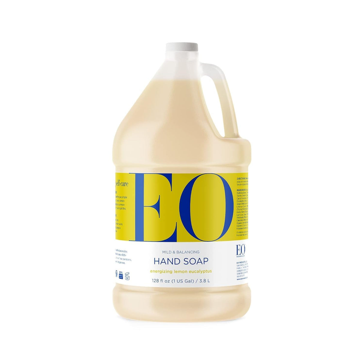 Gallon container of EO hand soap on a white background