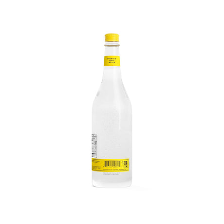 Clear bottle with a yellow label on a white background