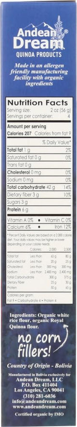 Andean Dream Gluten-Free Organic Quinoa Macaroni Pasta, 8 oz, Pack of 12