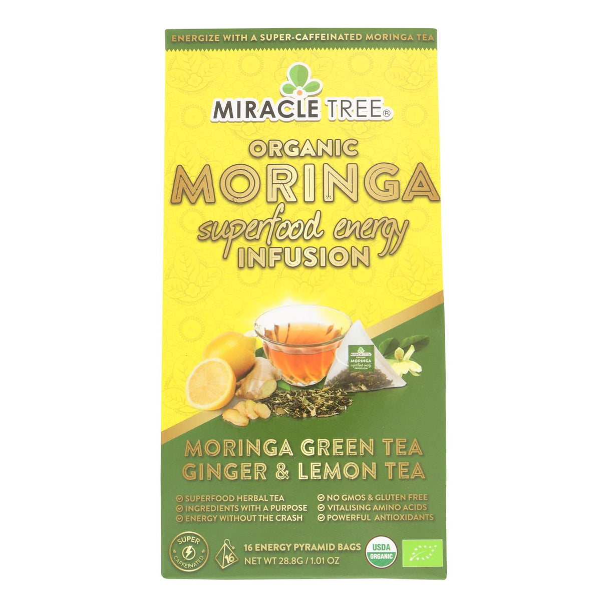 Miracle Tree Tea Moringa Ginger Lem (Pack of 5 - 16 Ct.) - Cozy Farm 