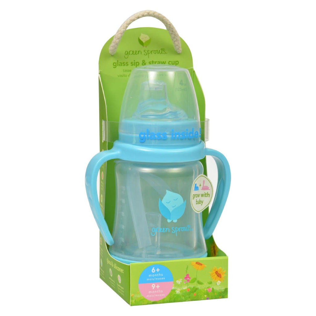 Green Sprouts Sip N Straw Glass Cup  - 6 Months Plus, Aqua - Cozy Farm 