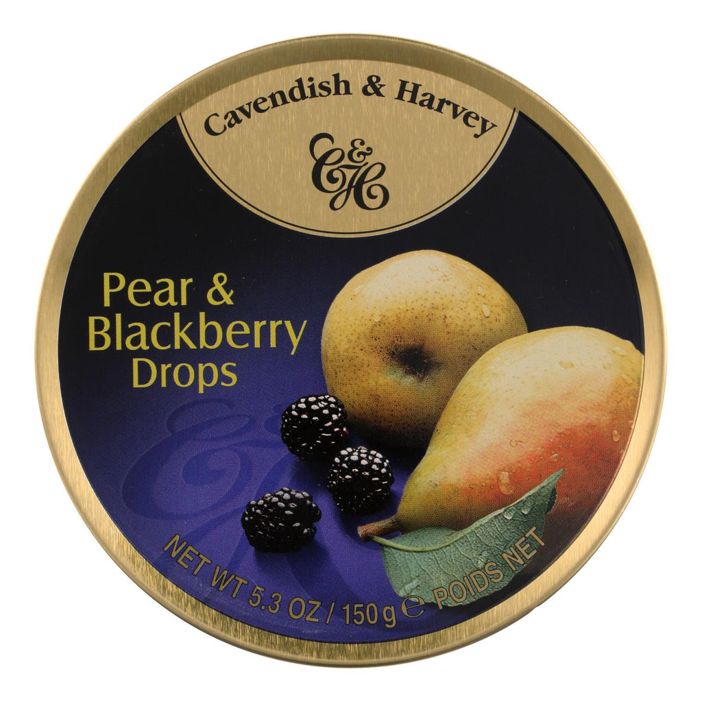 Cavendish and Harvey Fruit Drops Tin (Pack of 12) - Pear and Blackberry Flavor - 5.3 oz - Cozy Farm 