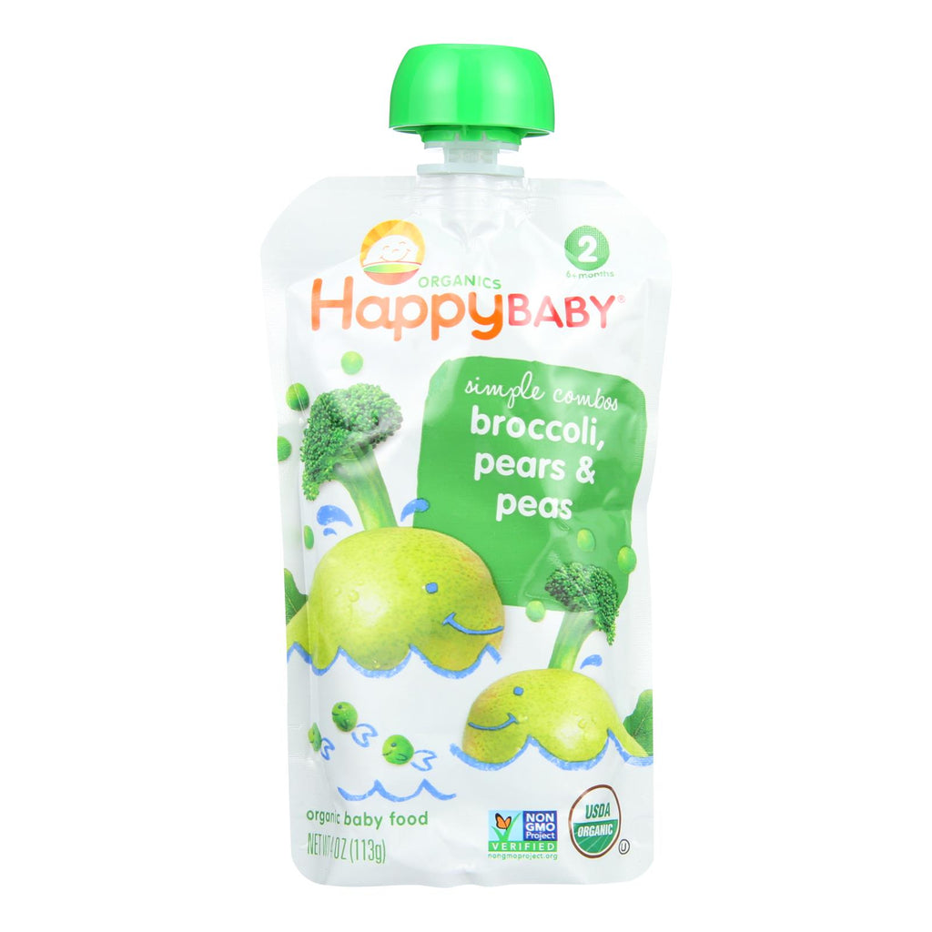 Happy Baby Organic Baby Food - Stage 2 - Broccoli Peas And Pears - Case Of 16 - 3.5 Oz - Cozy Farm 