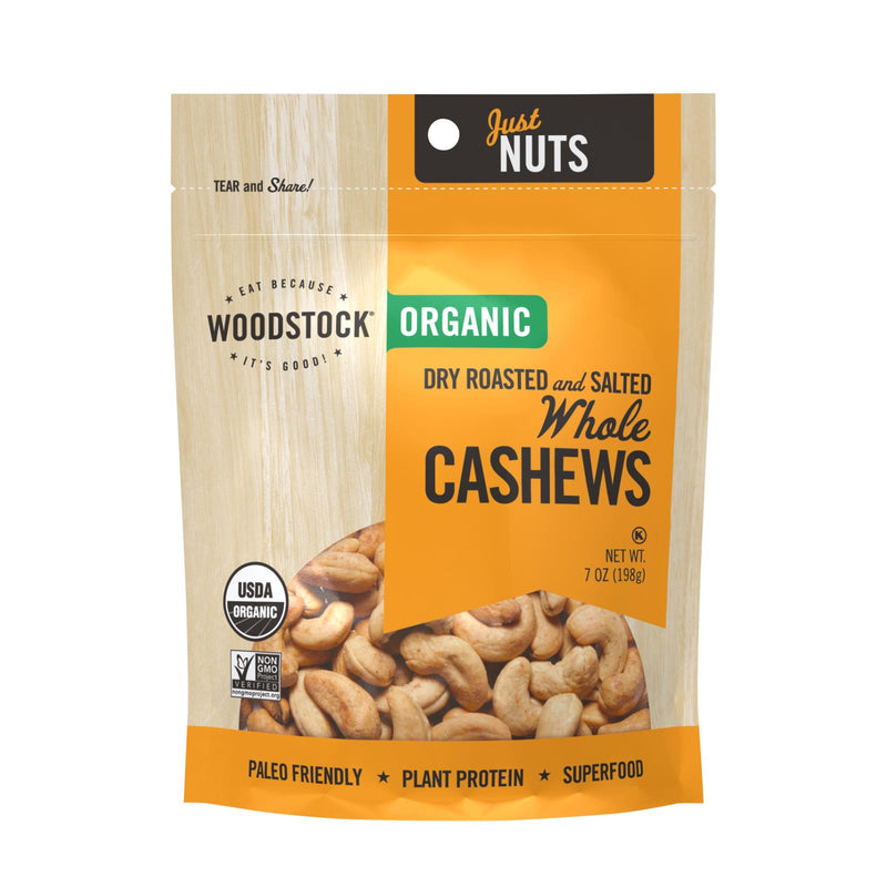 Woodstock Organic Whole Cashews: 7 Oz. Dry Roasted & Salted - Cozy Farm 