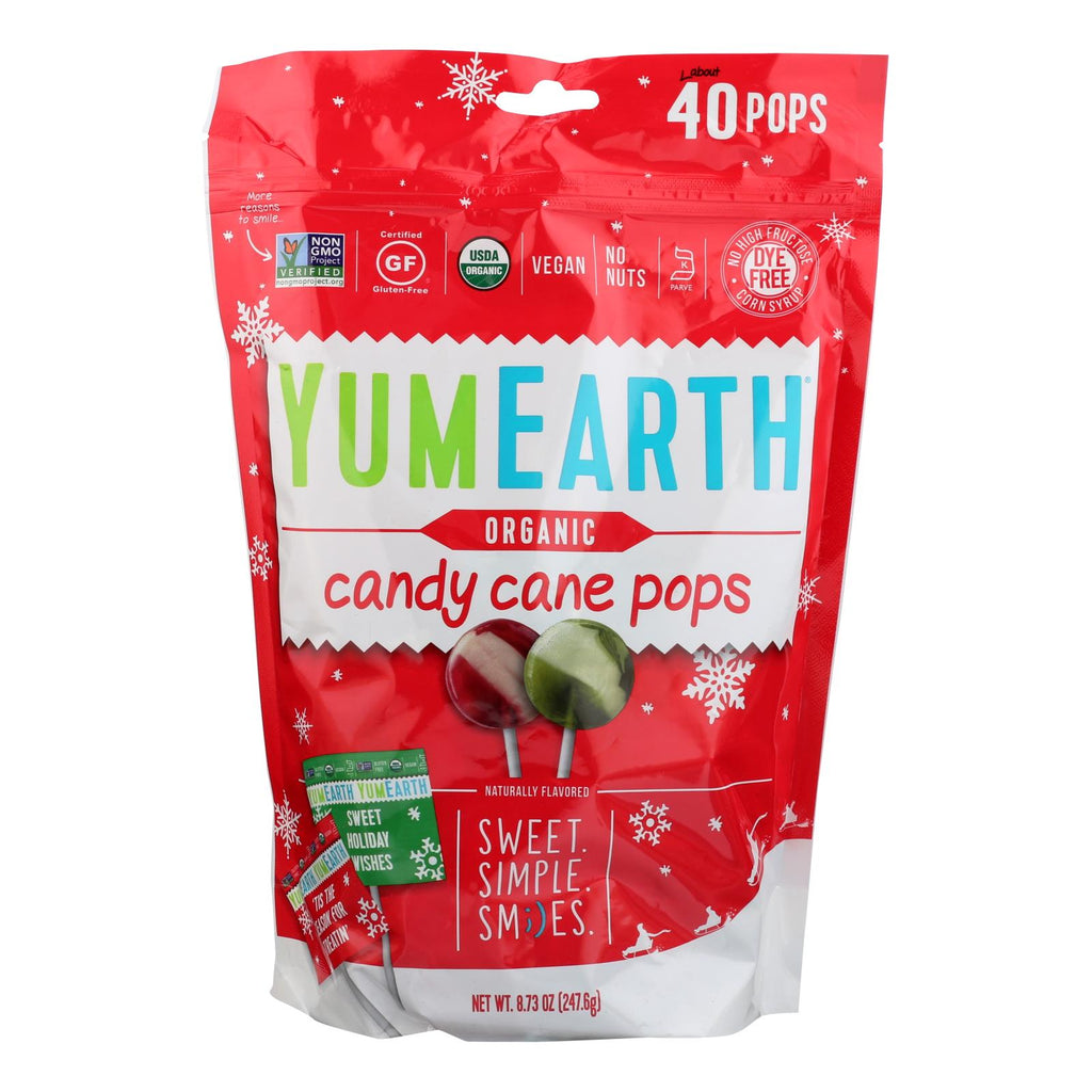 YumEarth Organics Organic Candy Pops 8.5oz Peppermint Cane (Pack of 18) - Cozy Farm 