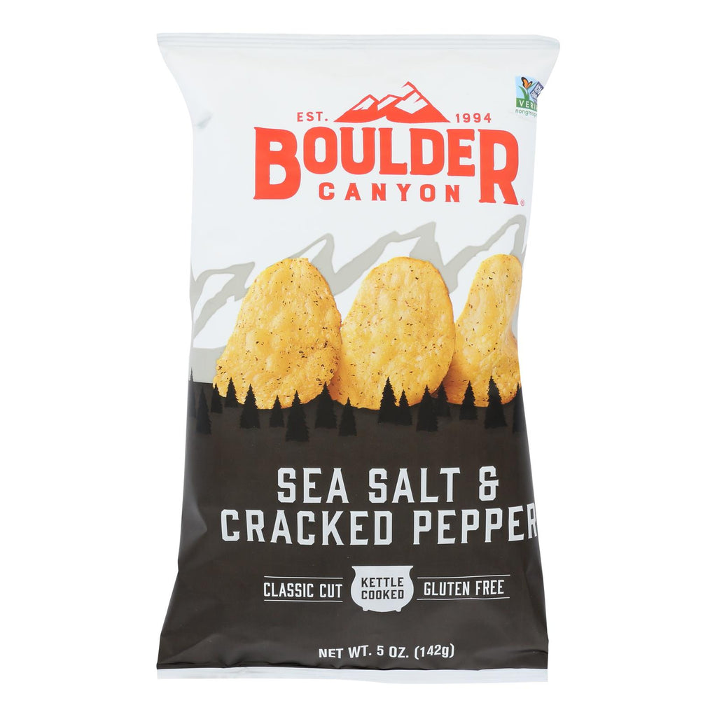 Boulder Canyon Sea Salt and Cracked Pepper Kettle Cooked Potato Chips (Pack of 12 - 5 oz.) - Cozy Farm 