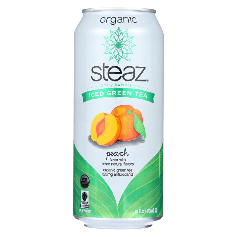 Steaz Lightly Sweetened Green Tea with Peach Flavor - 16 Fl Oz - Case of 12 - Cozy Farm 