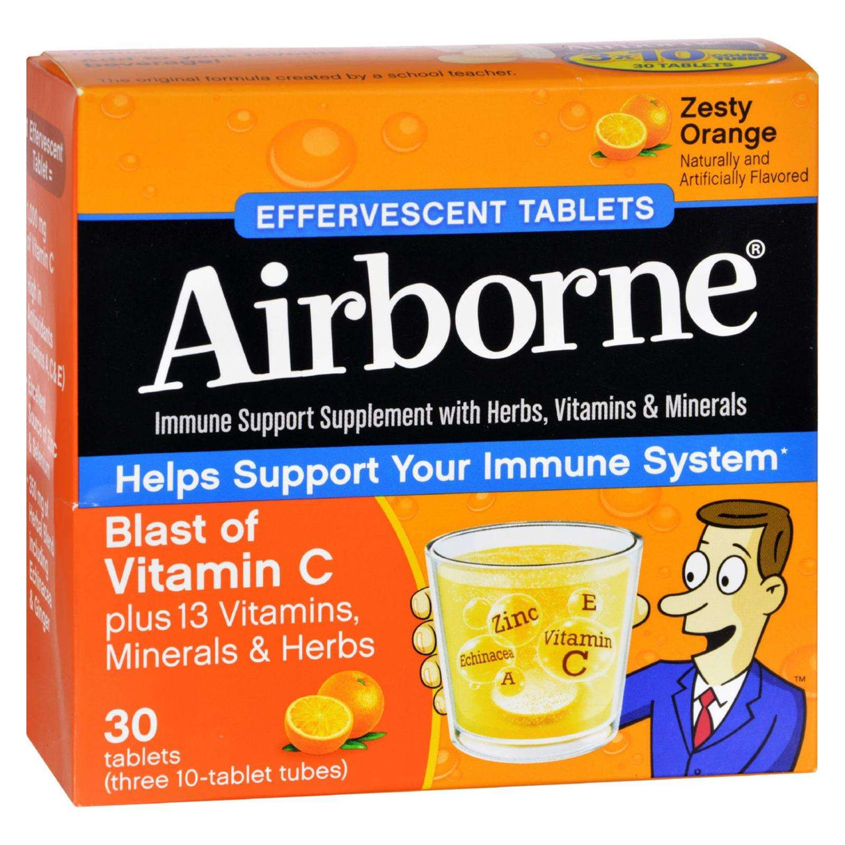 Airborne Vitamin C Effervescent Tablets - Zesty Orange, 10 Tablets Per Tube (Pack of 3) - Cozy Farm 