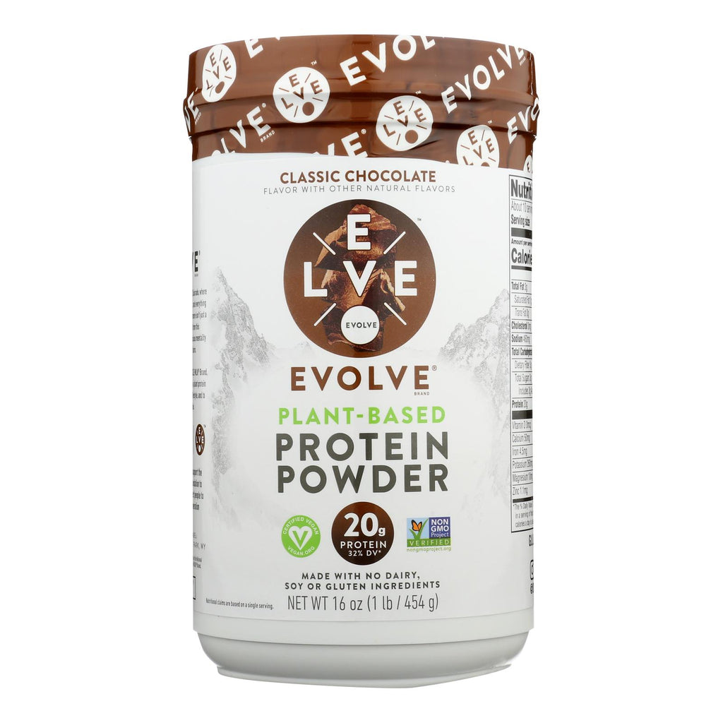 Evolve - Real Plant-Powered Classic Chocolate Flavor Protein Powder - 1 Each - 16 Oz - Cozy Farm 