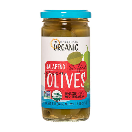 Mediterranean Stuffed Green Jalapeno Olives - 8.5 oz, Case of 12 - Cozy Farm 