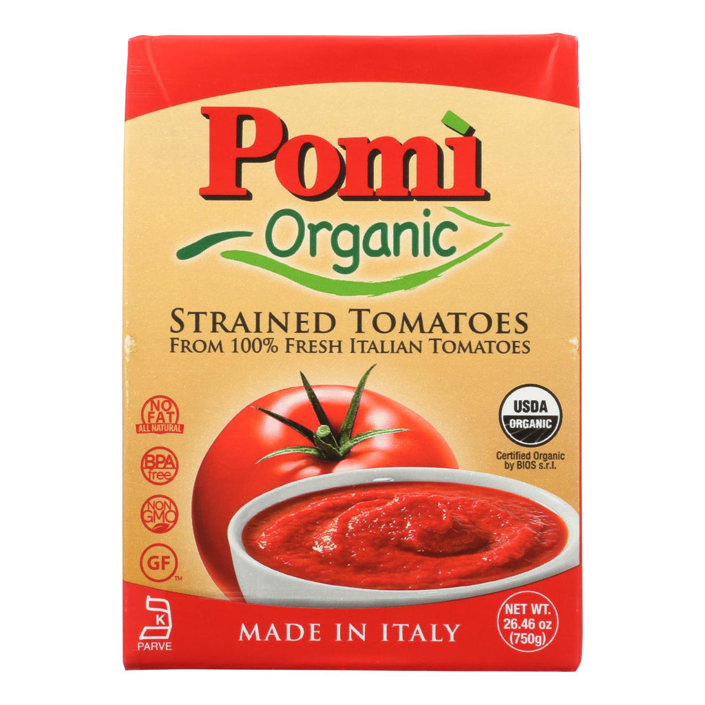 Pomi Organic Strained Tomatoes - Case of 12 - 26.46 Ounces - Cozy Farm 