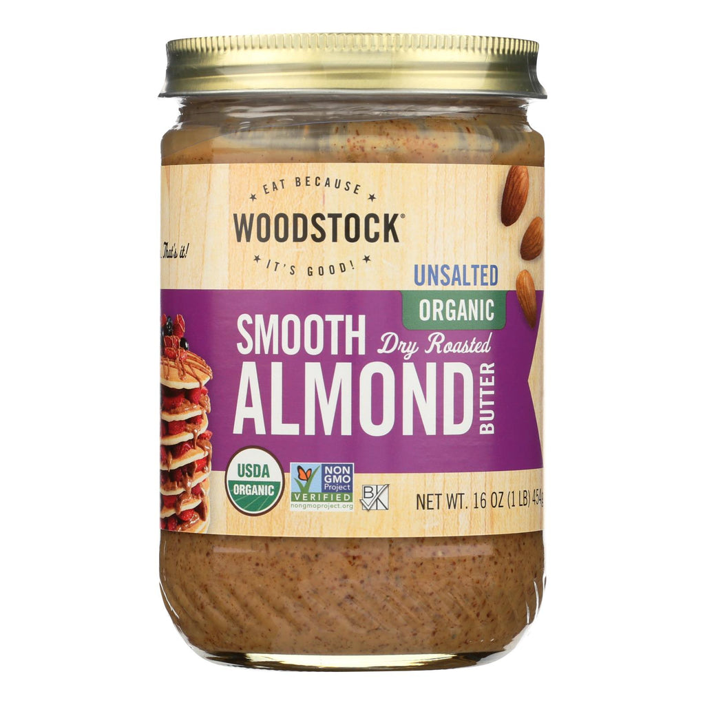Woodstock Organic Unsalted Smooth Dry Roasted Almond Butter, 16 Oz (Case of 12) - Cozy Farm 