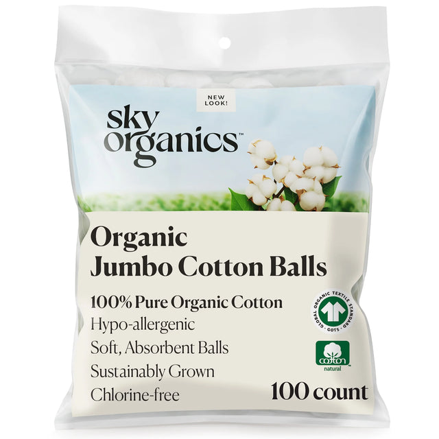 Sky Organics - 100% Organic Cotton Balls, 100 ct (Pack of 1) - Gentle Makeup Removal