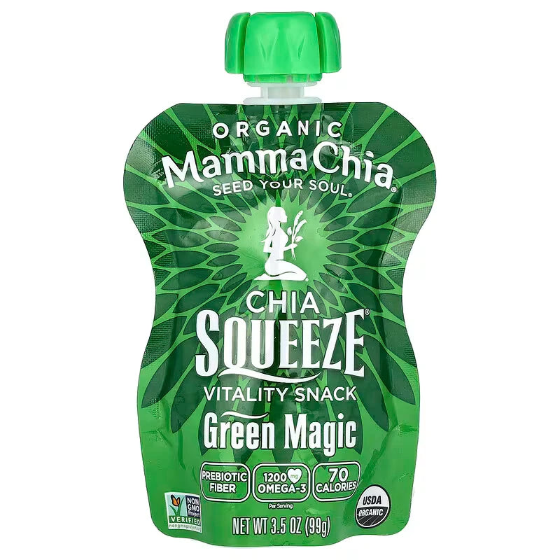 Mamma Chia Squeeze Vitality Snack - Green Magic - 16 Pack - 3.5 Oz. - Cozy Farm 