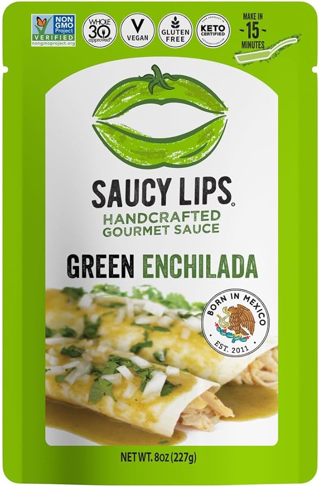 Saucy Lips Green Enchilada Sauce, 8 oz (Pack of 6) - Gluten-Free Dairy-Free