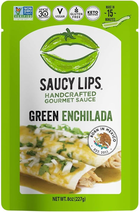 Saucy Lips Green Enchilada Sauce, 8 oz (Pack of 6) - Gluten-Free Dairy-Free