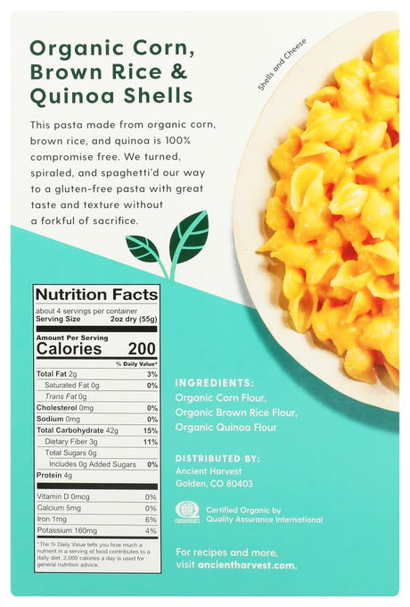 Ancient Harvest Organic Quinoa Supergrain Pasta Shells, 8 oz, Pack of 12
