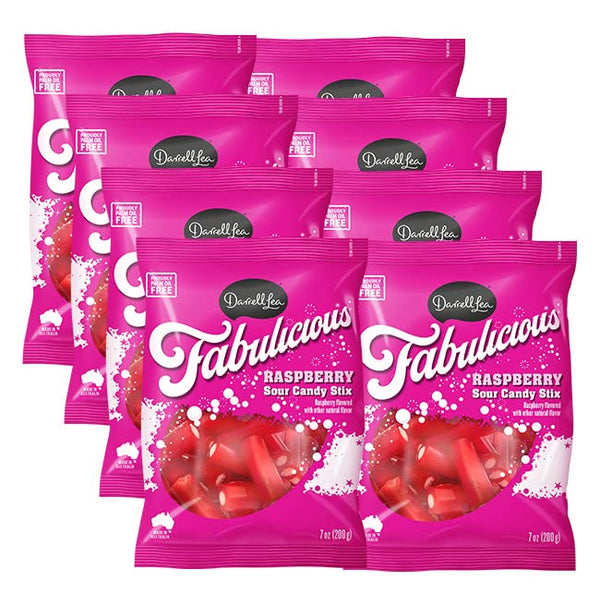Darrell Lea - Sour Raspberry Sticks, 7 oz (Pack of 8) - Australian Dairy-Free Candy