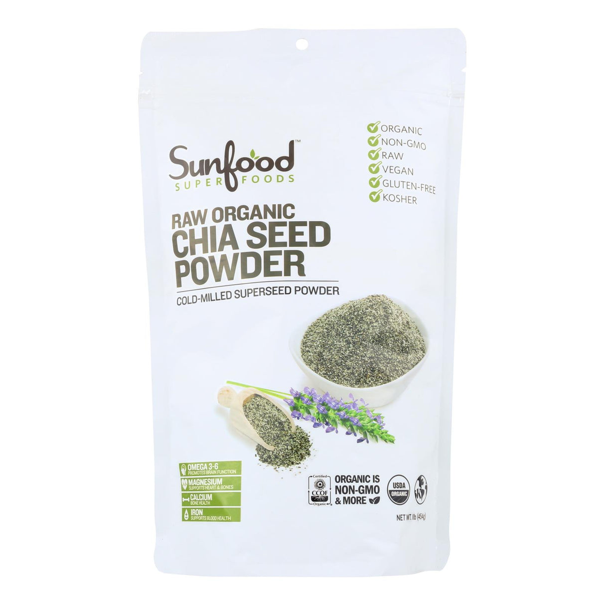 Sunfood Superfoods Raw Organic Chia Seed Powder  - 1lb - Cozy Farm 