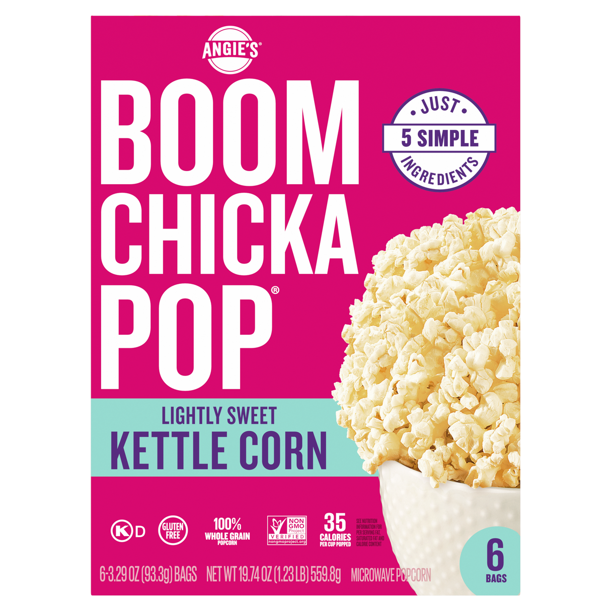 Angie's - Light Sweet Kettle Corn, 19.74 oz (Case of 6) - Gluten-Free Snack